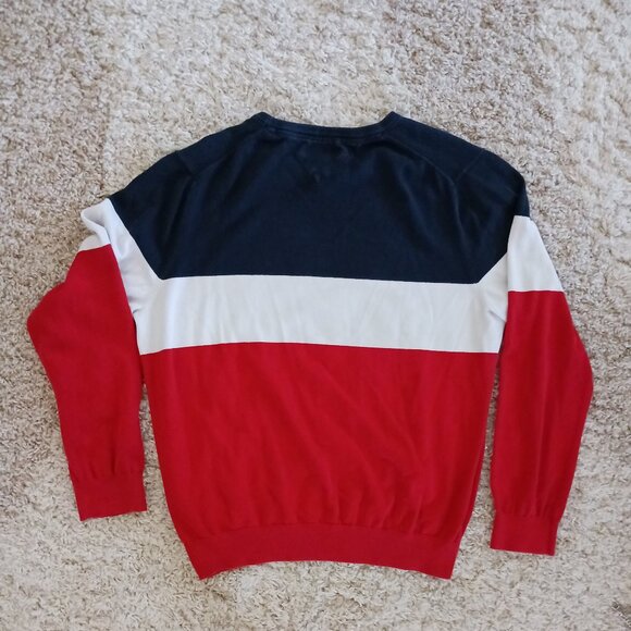 Tommy Hilfiger Men's Blue White Red Wide Striped V-Neck Cotton Sweater Size XL - Picture 3 of 8